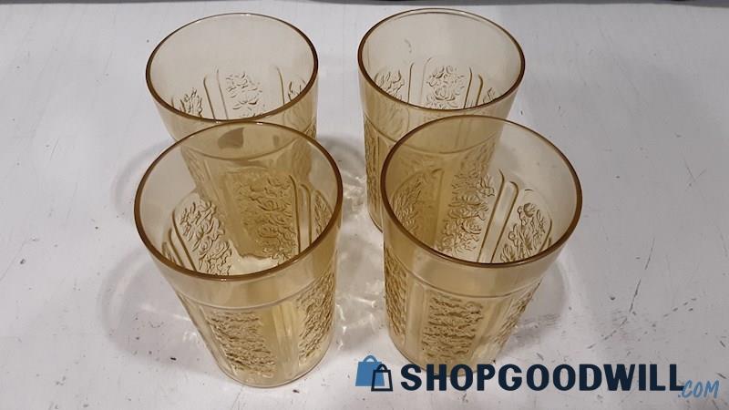 Vintage 4pc depression Classic amber Anchor Hacking water glasses 