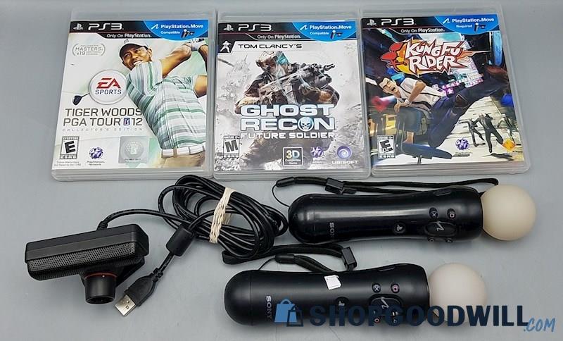 G) Sony Playstation 3 Move Motion Controllers w/Games & Camera Lot