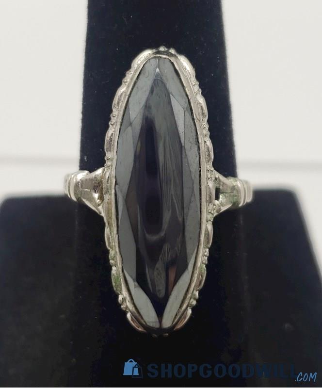 .925 Faceted Hematite Ring - Signed 4.21grams