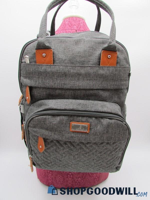 Babbleroo Original Diaper Bag Grey Canvas Backpack Handbag Purse