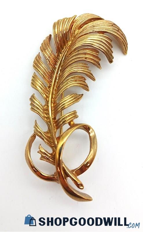 Vintage Signed TARA Gold-Tone Feather Brooch