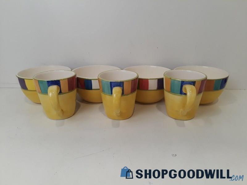 Philippe Richard Rainbow Stripes 4 Bowls and 3 Coffee Mugs