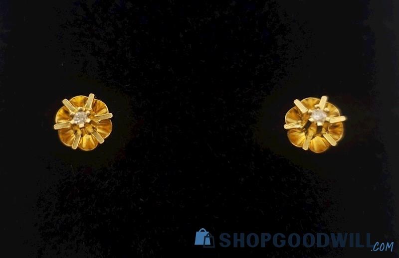 14K Yellow Gold Diamond Accent Earrings 0.53grams