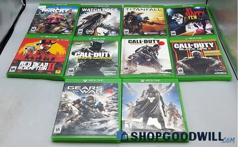 C) 10 Xbox One Games Lot  Call of Duty Far Cry RDR2 Call of Duty Gears of War