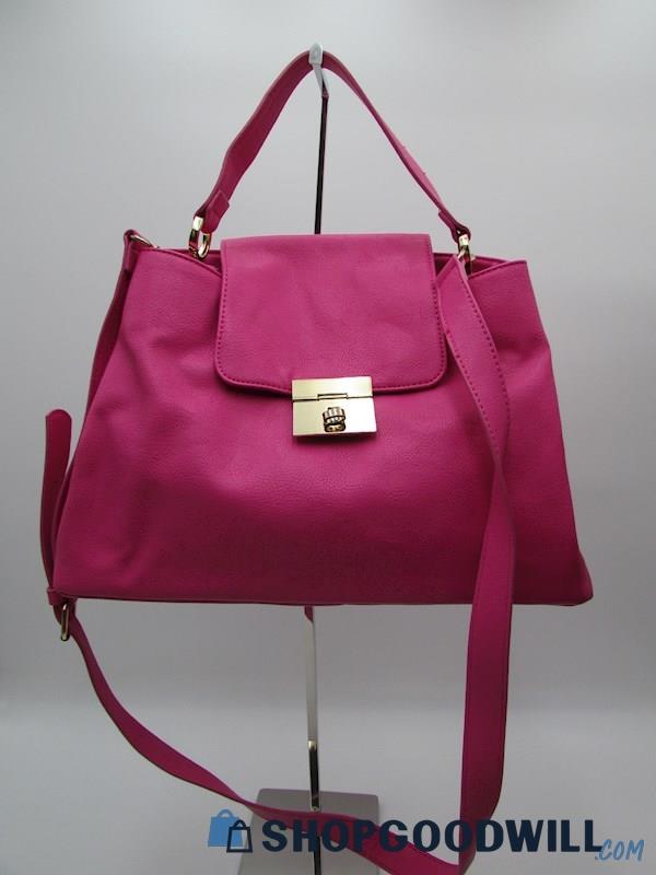 C Hot Pink Vegan Leather Satchel Handbag Purse