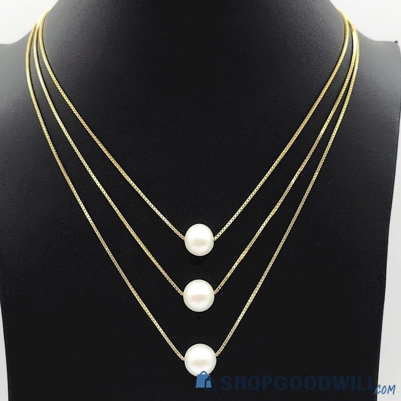 .925 Vermeil Cultured Pearl 3-Strand Necklace