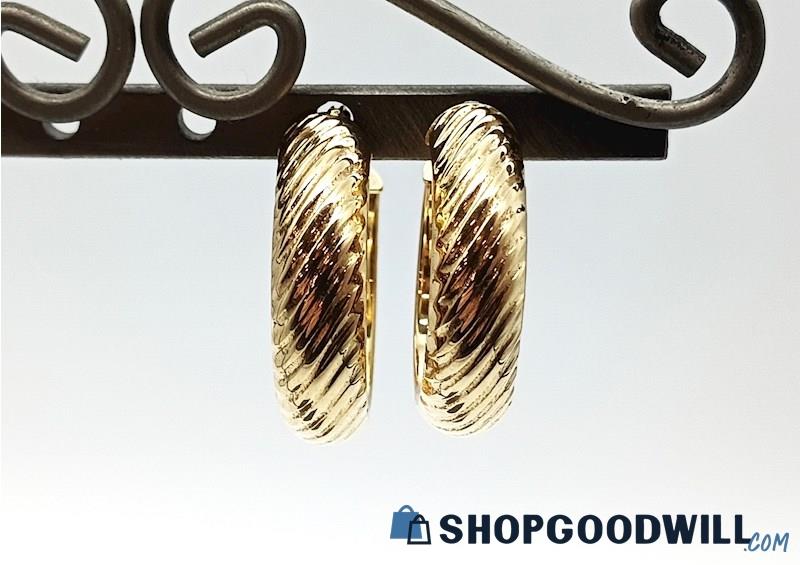 14K Yellow Gold Swirl Pattern Hoop Earrings   2.15 Grams