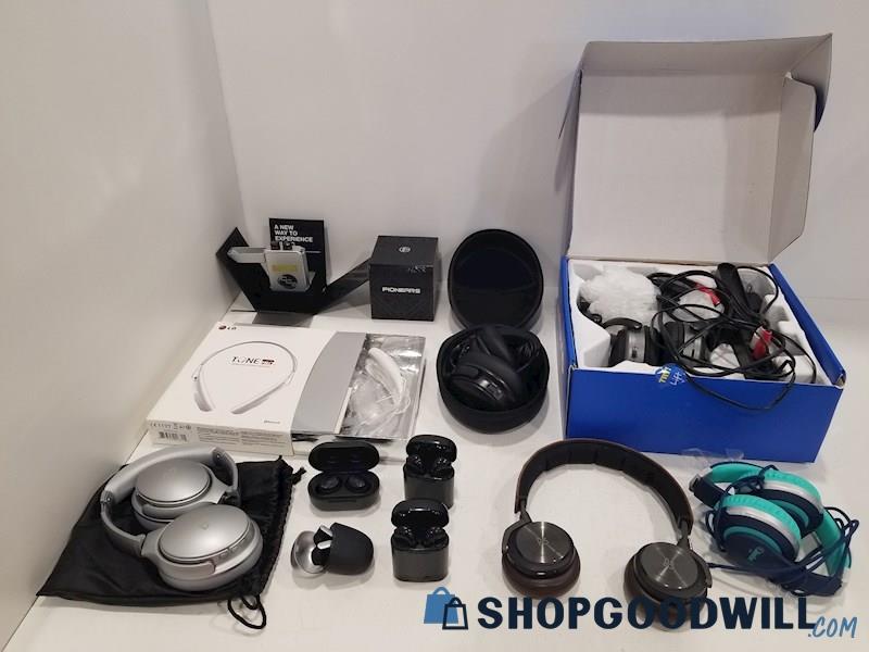 Grab Box of Headphones of Various Brands Pionears, LG & More