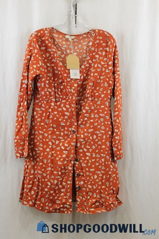 NWT Kori Women's Orange Multicolor Print Blouse Dress SZ M