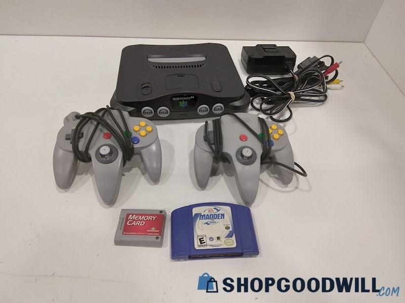 Nintendo N64 Console W/Game, Cords and Controllers-powers on