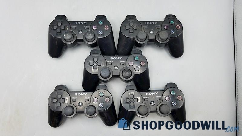  Lot of 5 Playstation 3 Black Wireless Controllers
