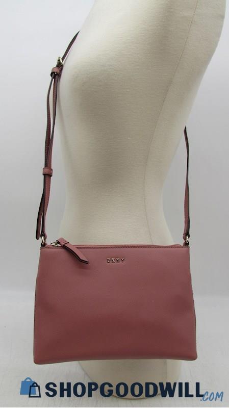 NWOT DKNY Mauve PU Saffiano Leather Sleek Top Zip Crossbody Handbag Purse