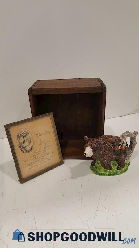 Wooden Box, Friendship Picture Frame, Ceramic Brown Bear Creamer Accessories