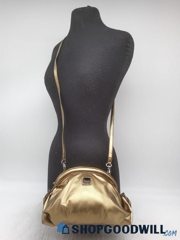 Simply Vera Vera Wang Metallic Gold Pleated Faux Leather Crossbody Handbag Purse