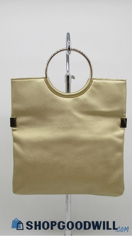 Enzo Angiolini Champagne Gold PU Conv. Sleek Ring Top Handle Handbag Purse