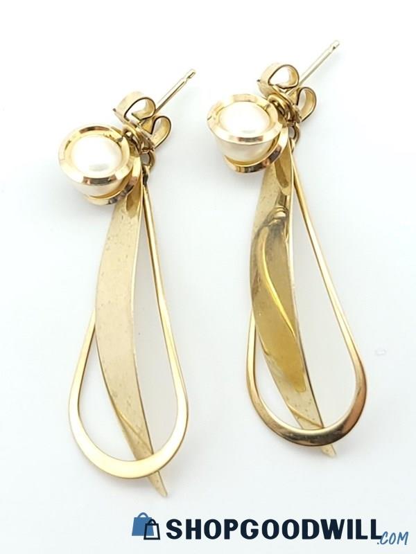 14k YG NABCO Earring Jackets & Cultured Pearl Studs 2.95 Grams