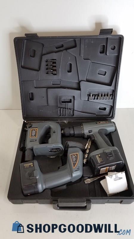 Pop 18V 3Pc Tool Kit W/ Drill, Jig Saw, Sander Cordless W/ Case Power Tools 