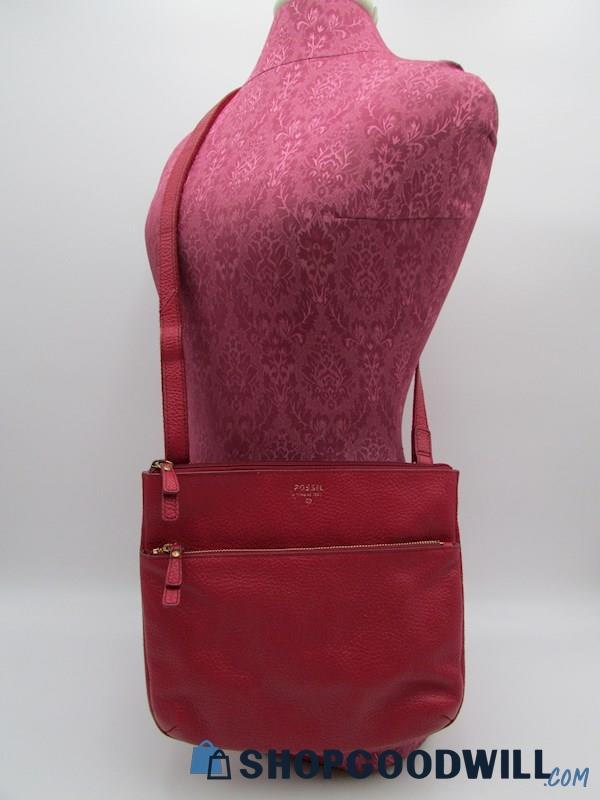 Fossil Mimi Red Pebble Leather Crossbody Handbag Purse