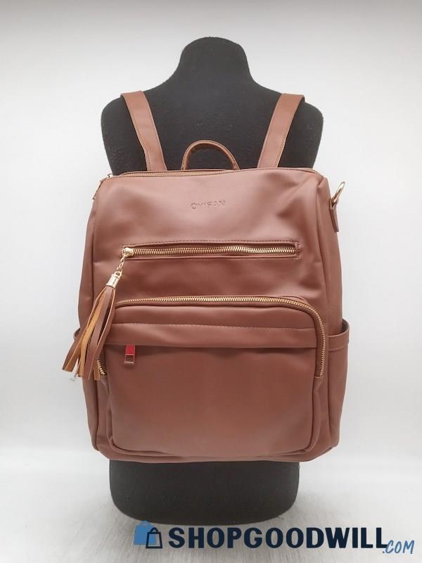 OYIFAN Brown Faux Leather Large Backpack Handbag Purse