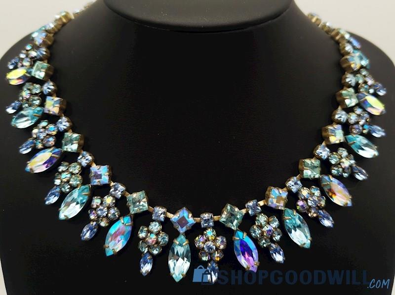 Vintage Shades of Blue Rhinestone Necklace 