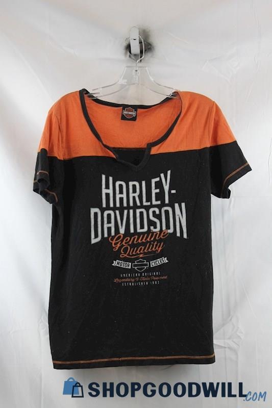 Harley Davidson Women's Orange/Black Logo Graphic T-Shirt SZ XL