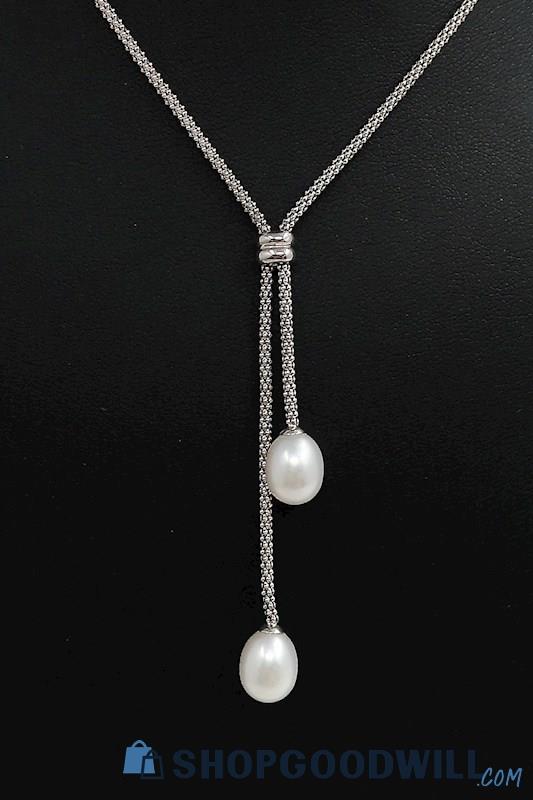 .925 Cultured Pearl Lariat Style Necklace 5.62 Grams 