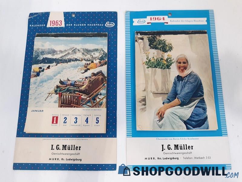 Vintage Edeka Kaufmann Paper Flipbook Calendars 1963-64 - IG JG Muller 