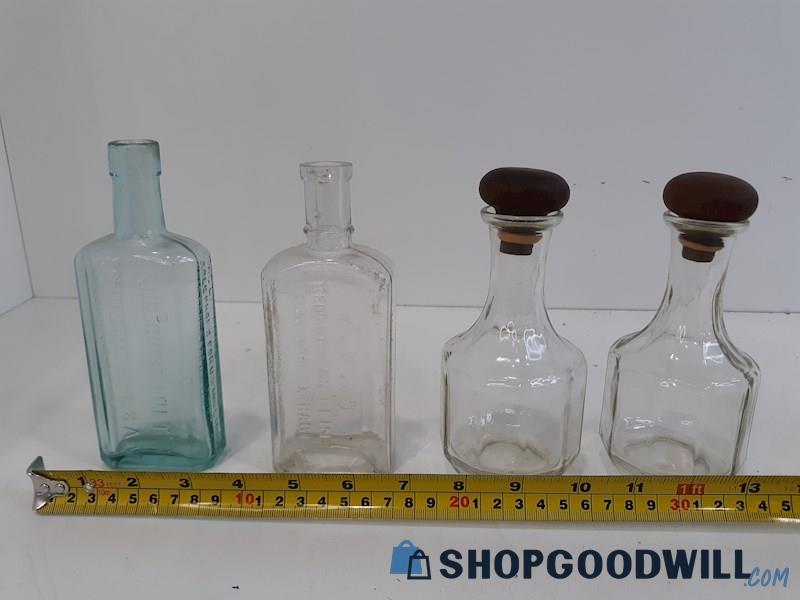 4 Vintage Glass Storage Bottles / Decanters - Austic Balsam Flavoring Extract