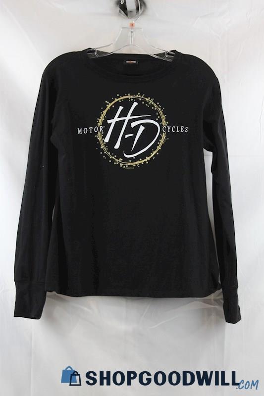 Harley Davidson Women's Black/Gold Logo Graphic Long Sleeve Shirt
