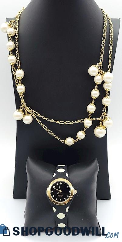 KATE SPADE Long Faux Pearl Necklace & Watch