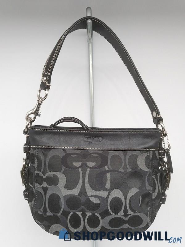 Coach Zoe Signature Black/Grey Jacquard Canvas Small Shoulder Handbag Purse