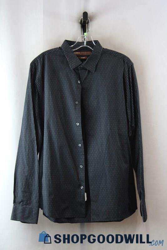 Perry Ellis Men's Black Striped Button Up Shirt SZ-L