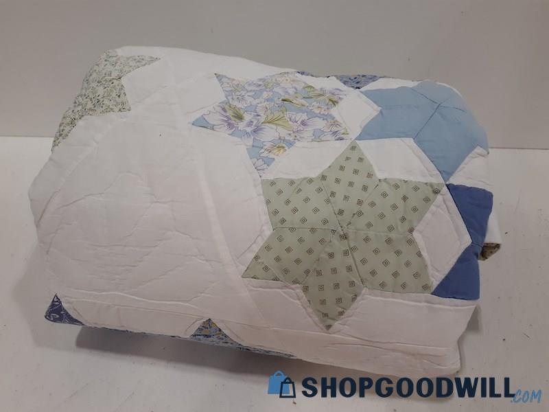 Soft Blue/Mossy Green/Ivory Star Quilt 