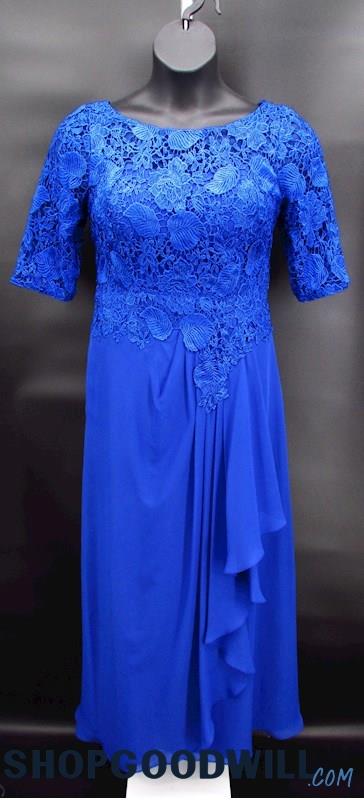 J.J.'s House Women's Blue Floral Lace Ruffle Sheath Formal Dress SZ XL