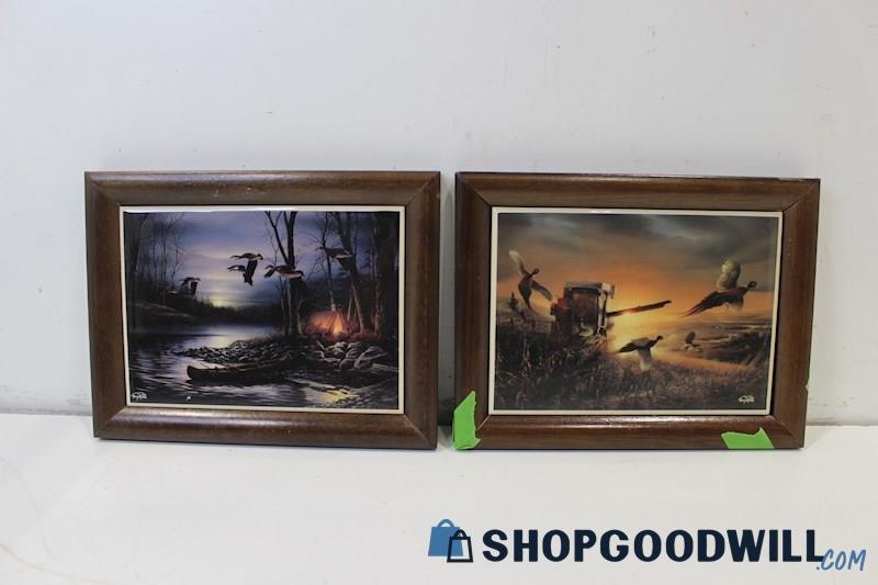 Pair Wooden Plaque Style Framed Ceramic Tile Prints Unsigned by Terry Redlin 