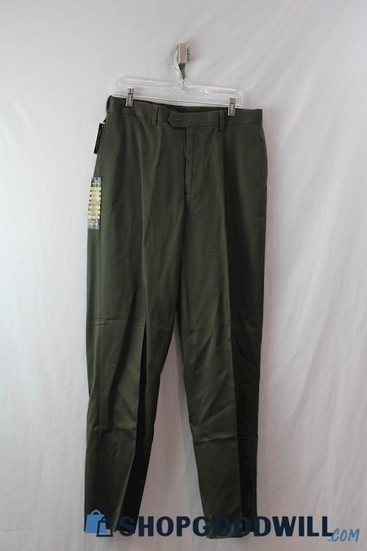 NWT Savane Men's Olive Green Flat Front Pleated Dress Pant SZ 34x34
