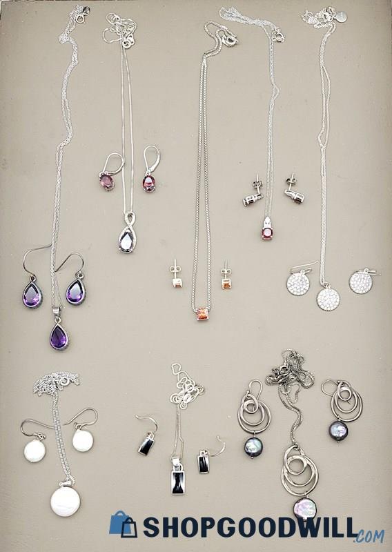 .925 Sterling Necklace & Earring Sets 48.61 Grams