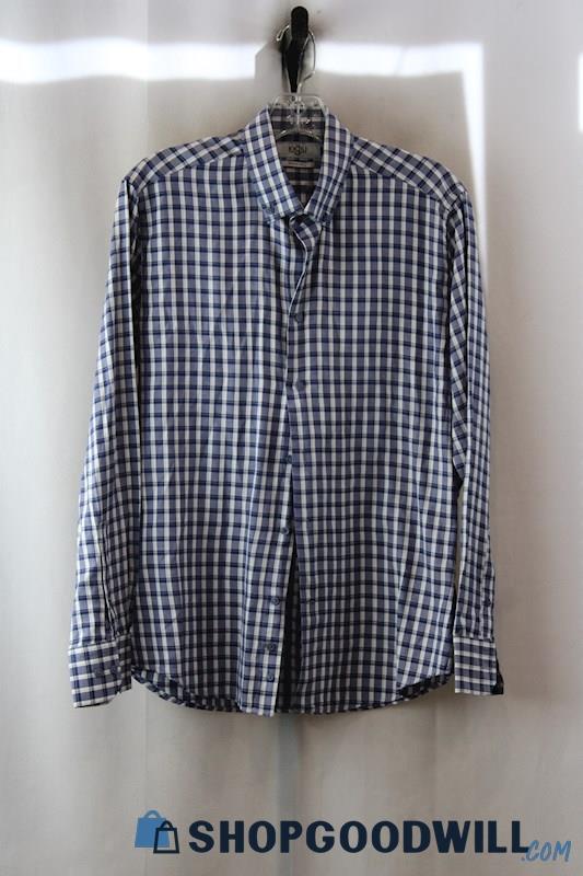 Kigili Men's Blue/White Plaid Button up Shirt sz M