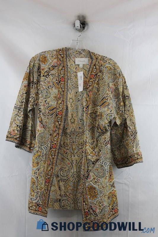 NWT Cleo Bella Womens Yellow Multi-Color Paisley Pattern Open Cardigan Sz XS/S