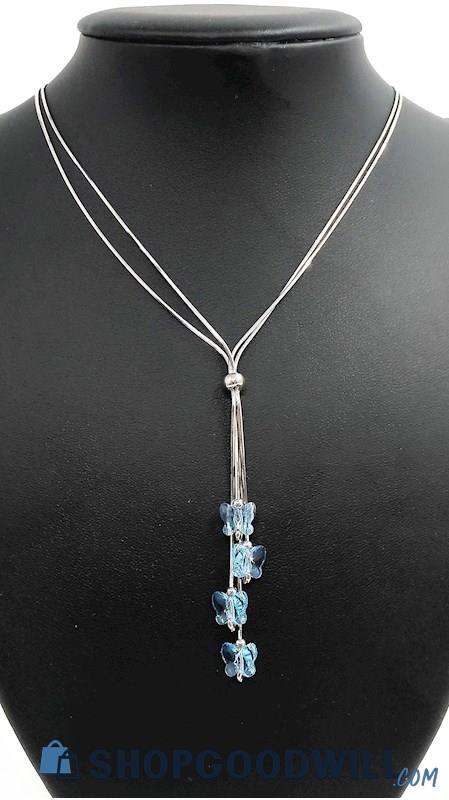 .925 DYADEMA Blue Butterfly Lariat Necklace 7.91 Grams 