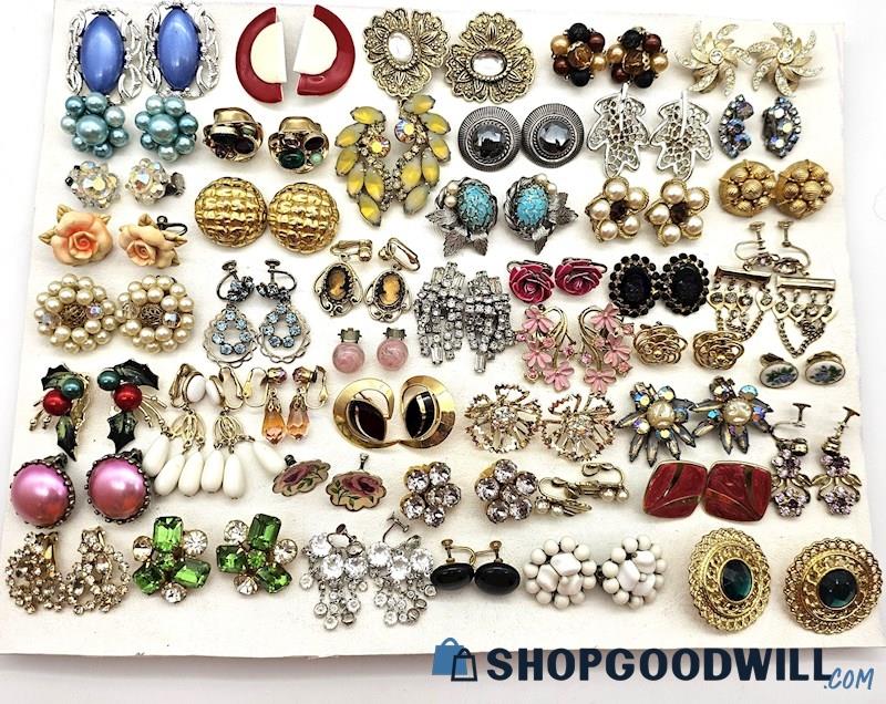 Vintage Collection Of Costume Jewelry Clip On Earrings
