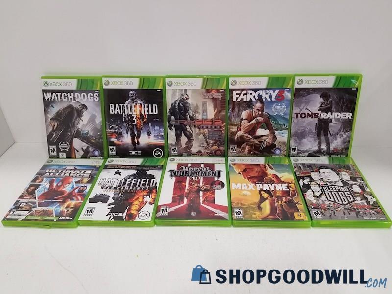 10pc Lot XBOX 360 Games Watch Dogs, Tomb Raider, Max Payne 3 & More