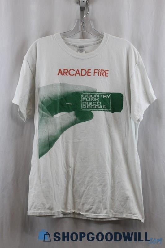Arcade Fire Men's White Graphic Infinite Content Music Festival T-Shirt SZ L