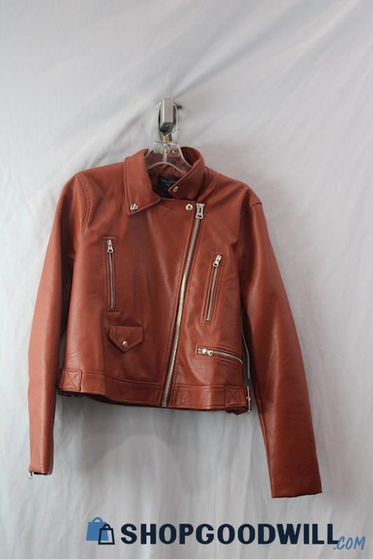 NWT Love Tree Women's Red Faux Leather Motorcycle Jacket SZ-L