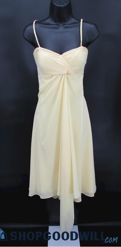 David's Bridal Women's Light Yellow Empire Waist Calf Length Gown SZ 8