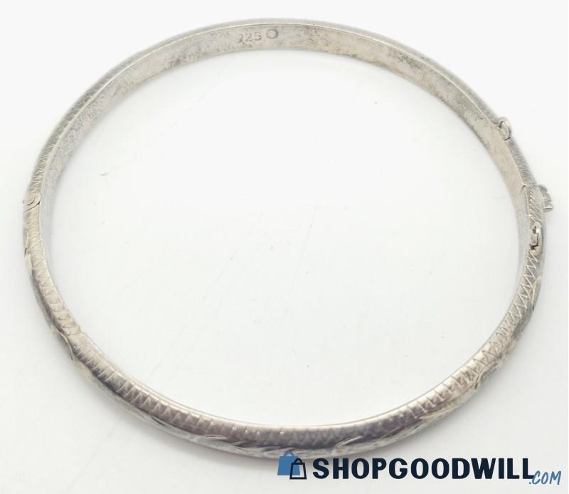 .925 Vintage Etched Hinged Bangle Bracelet 6.46grams