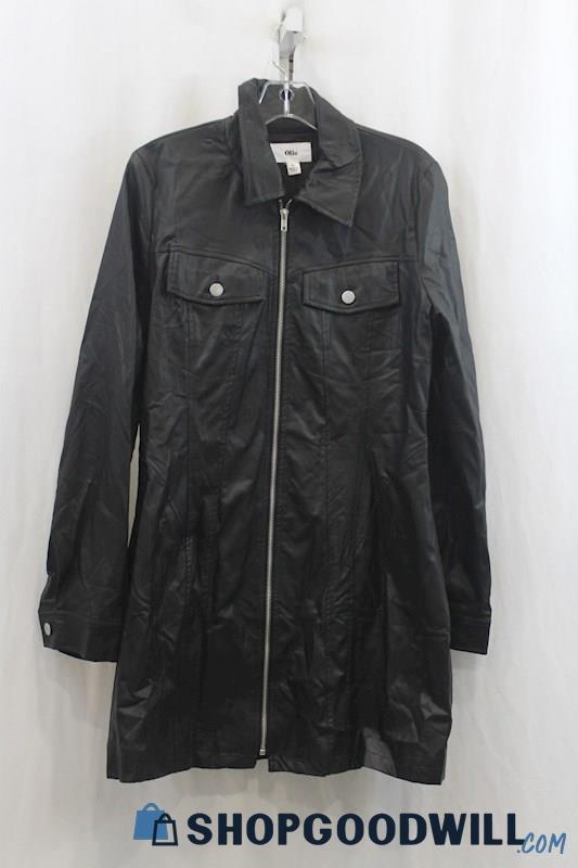 Loia Women's Black Faux Leather Overcoat SZ XL