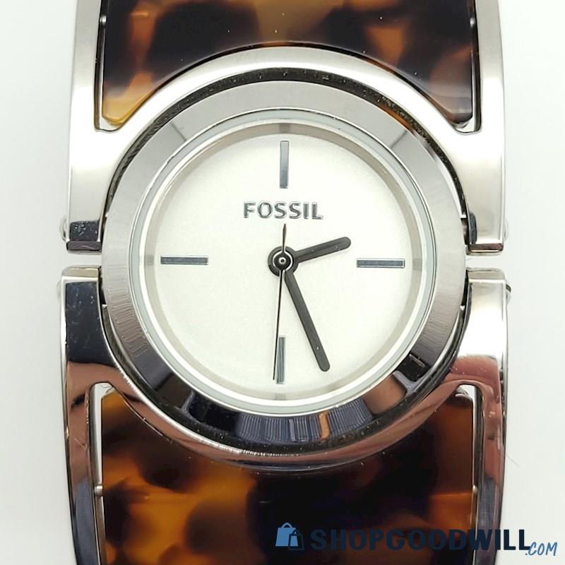 FOSSIL Faux Tortoise Shell Wide Buckle Band Ladies Watch #ES-2486