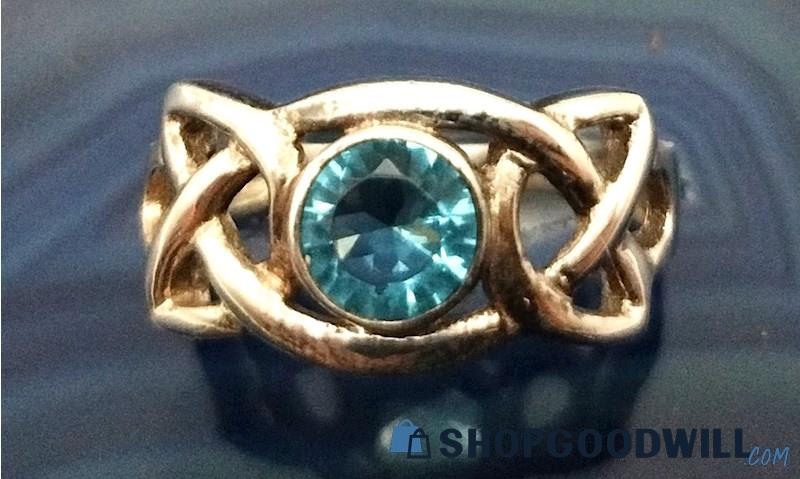 .925 Blue Topaz and Celtic Knot Ring Size 7                  3.24 Grams