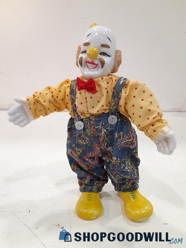 Appears Vtg Circus Clown Porcelain, Padded Smiling Clown Decorative Art